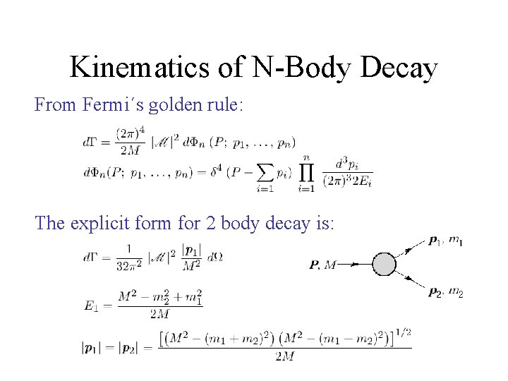 Kinematics of N-Body Decay From Fermi´s golden rule: The explicit form for 2 body