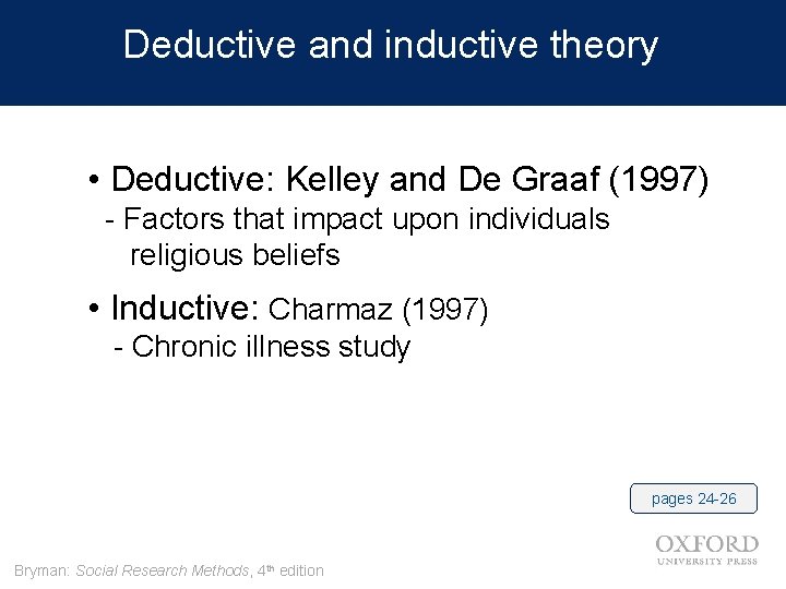 Deductive and inductive theory • Deductive: Kelley and De Graaf (1997) - Factors that