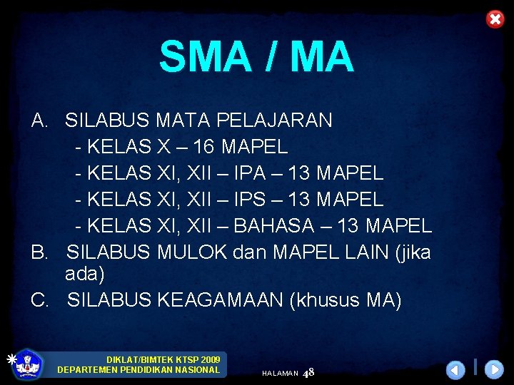 SMA / MA A. SILABUS MATA PELAJARAN - KELAS X – 16 MAPEL -