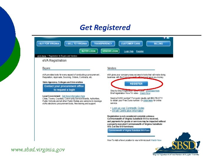 Get Registered www. sbsd. virginia. gov 