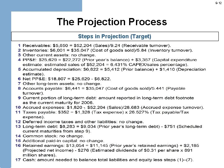 9 -12 The Projection Process Steps in Projection (Target) 