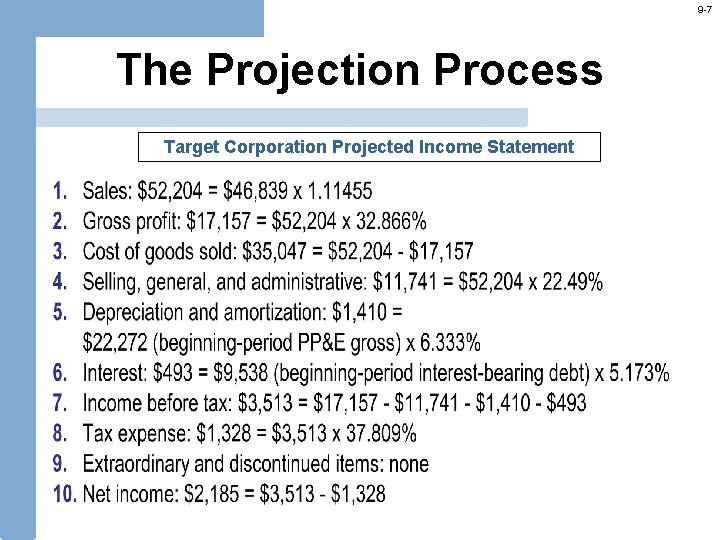9 -7 The Projection Process Target Corporation Projected Income Statement 