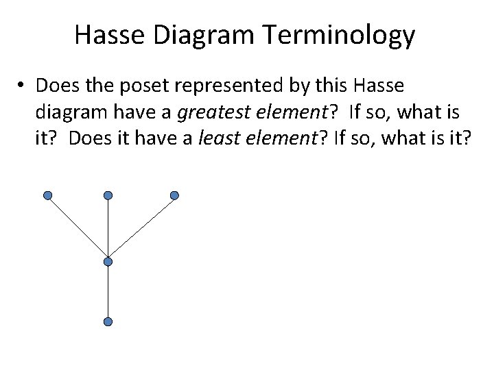 Hasse Diagram Terminology • Does the poset represented by this Hasse diagram have a