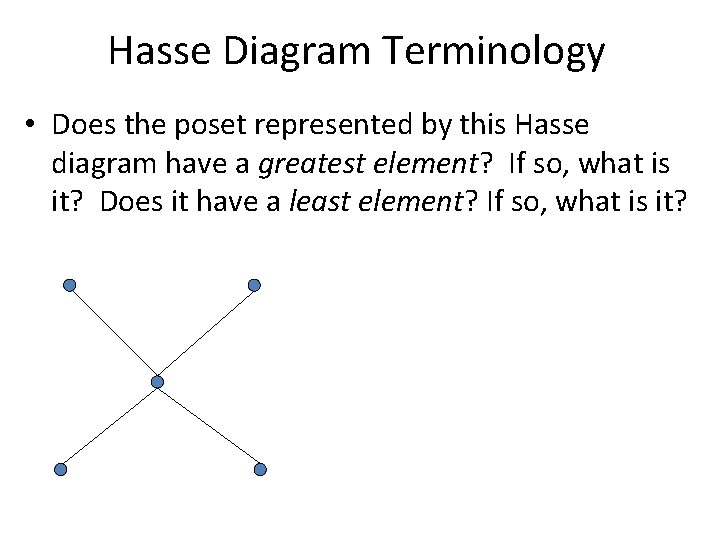 Hasse Diagram Terminology • Does the poset represented by this Hasse diagram have a