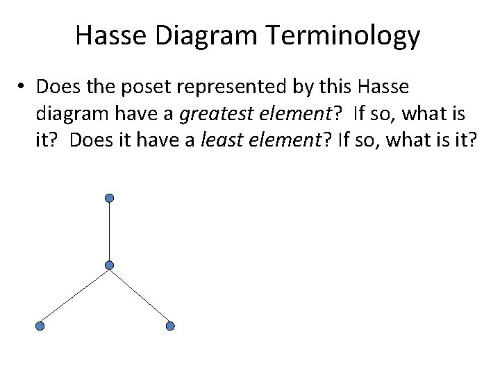 Hasse Diagram Terminology • Does the poset represented by this Hasse diagram have a