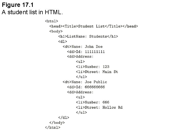 Figure 17. 1 A student list in HTML. 