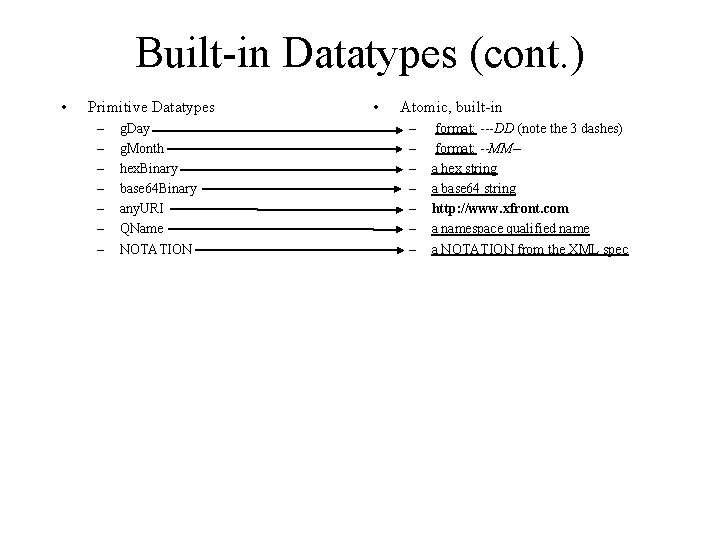 Built-in Datatypes (cont. ) • Primitive Datatypes – – – – g. Day g.