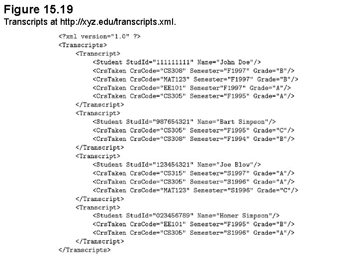 Figure 15. 19 Transcripts at http: //xyz. edu/transcripts. xml. 
