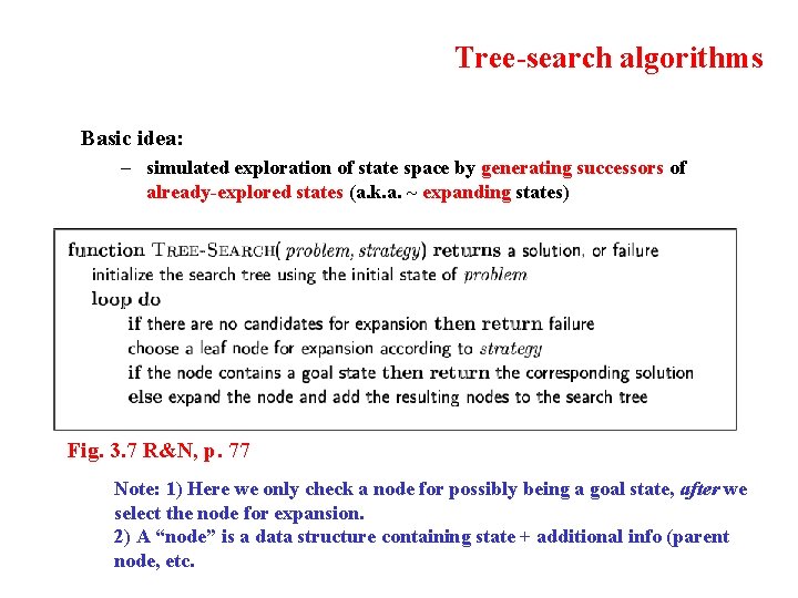 Tree-search algorithms Basic idea: – simulated exploration of state space by generating successors of