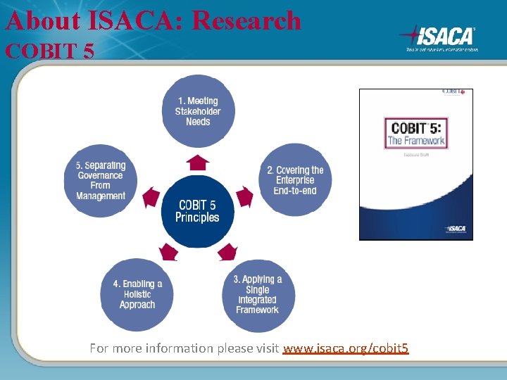 About ISACA: Research COBIT 5 For more information please visit www. isaca. org/cobit 5