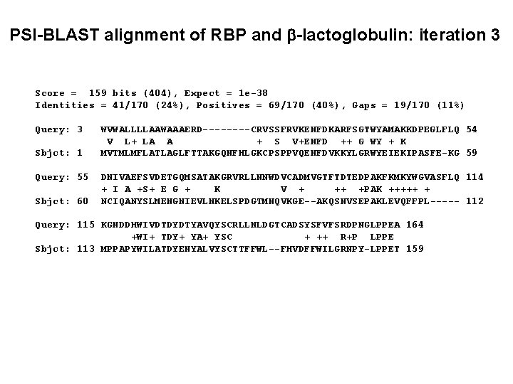 PSI-BLAST alignment of RBP and b-lactoglobulin: iteration 3 Score = 159 bits (404), Expect