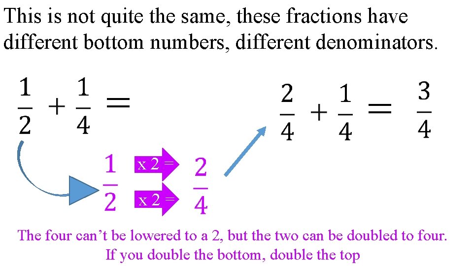 This is not quite the same, these fractions have different bottom numbers, different denominators.