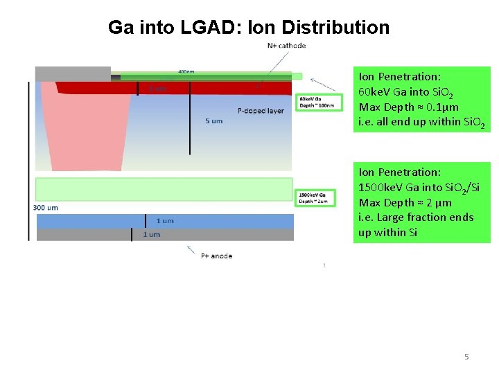 Ga into LGAD: Ion Distribution Ion Penetration: 60 ke. V Ga into Si. O