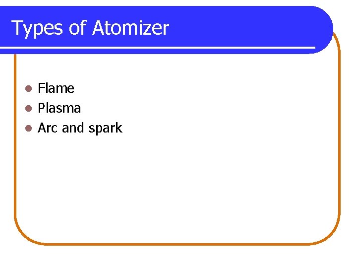 Types of Atomizer Flame l Plasma l Arc and spark l 