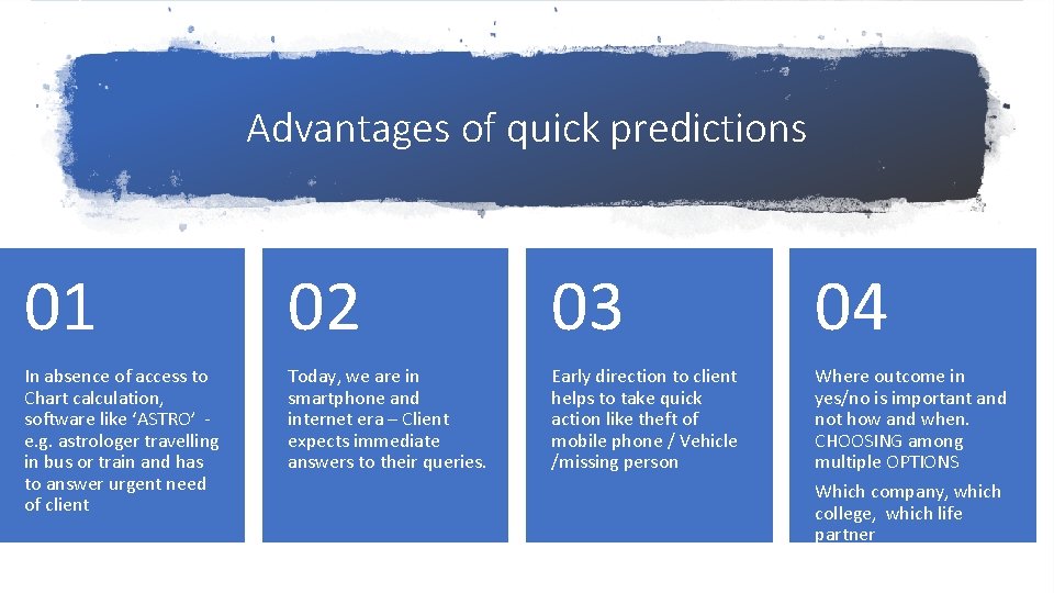 Advantages of quick predictions 01 02 03 04 In absence of access to Chart