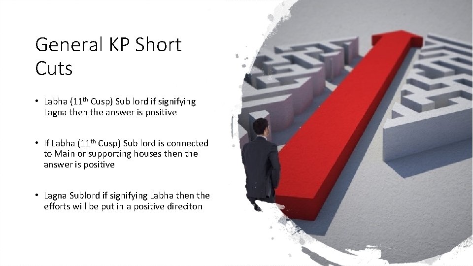 General KP Short Cuts • Labha (11 th Cusp) Sub lord if signifying Lagna