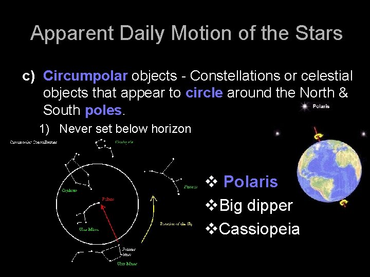 Apparent Daily Motion of the Stars c) Circumpolar objects - Constellations or celestial objects