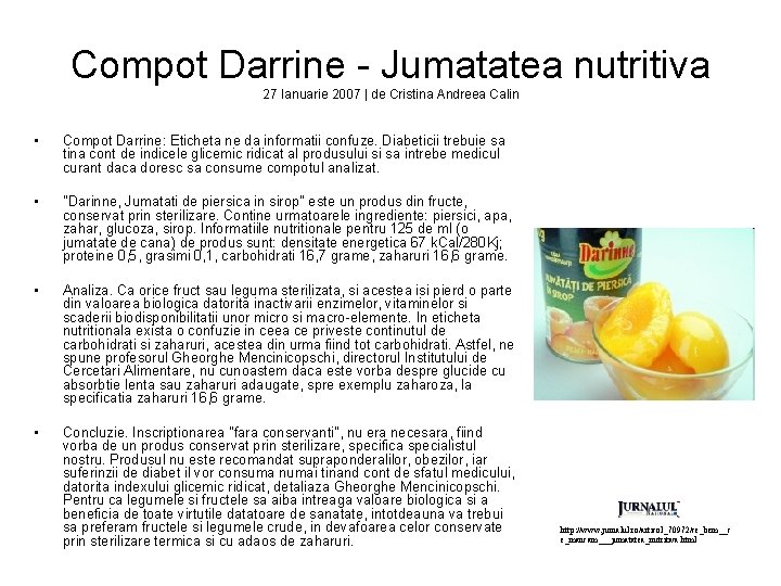 Compot Darrine - Jumatatea nutritiva 27 Ianuarie 2007 | de Cristina Andreea Calin •