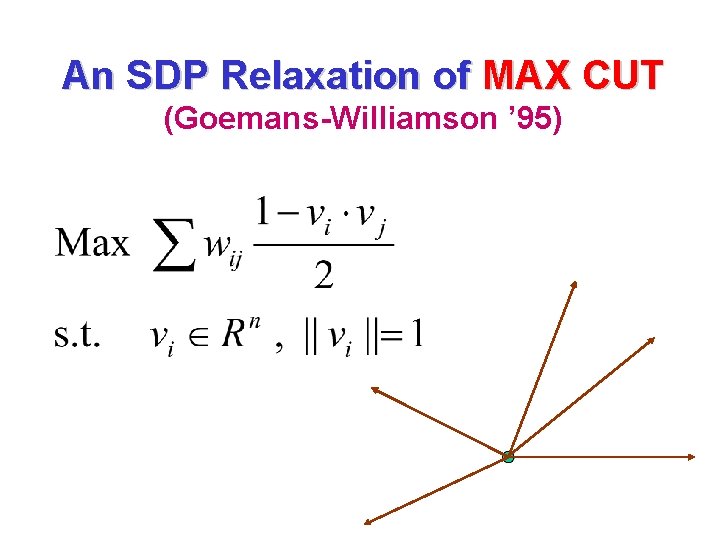 An SDP Relaxation of MAX CUT (Goemans-Williamson ’ 95) 