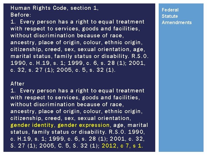 Human Rights Code, section 1, Before: 1. Every person has a right to equal