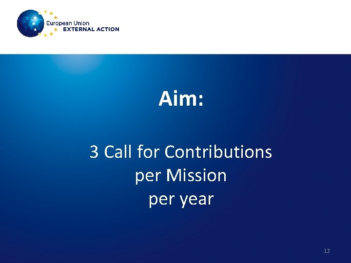 Aim: 3 Call for Contributions per Mission per year 12 