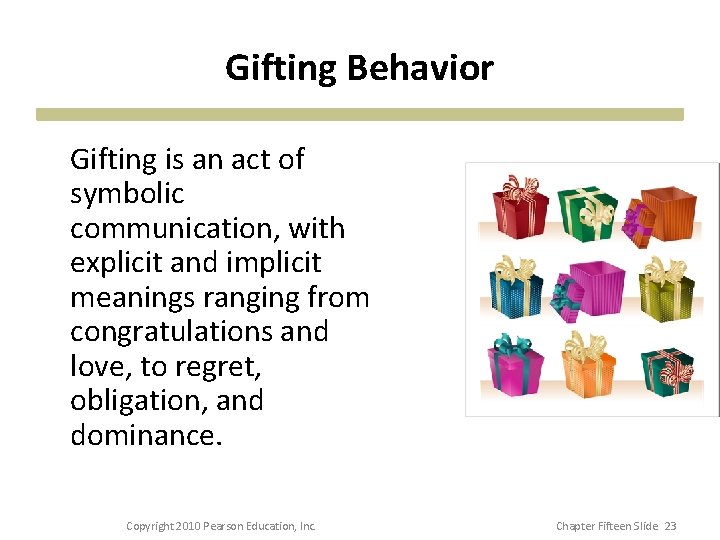 Gifting Behavior Gifting is an act of symbolic communication, with explicit and implicit meanings