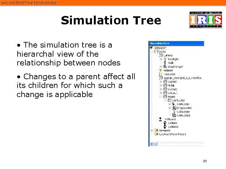 Simulation Tree • The simulation tree is a hierarchal view of the relationship between