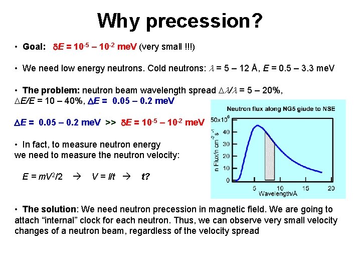 Why precession? • Goal: E = 10 -5 – 10 -2 me. V (very