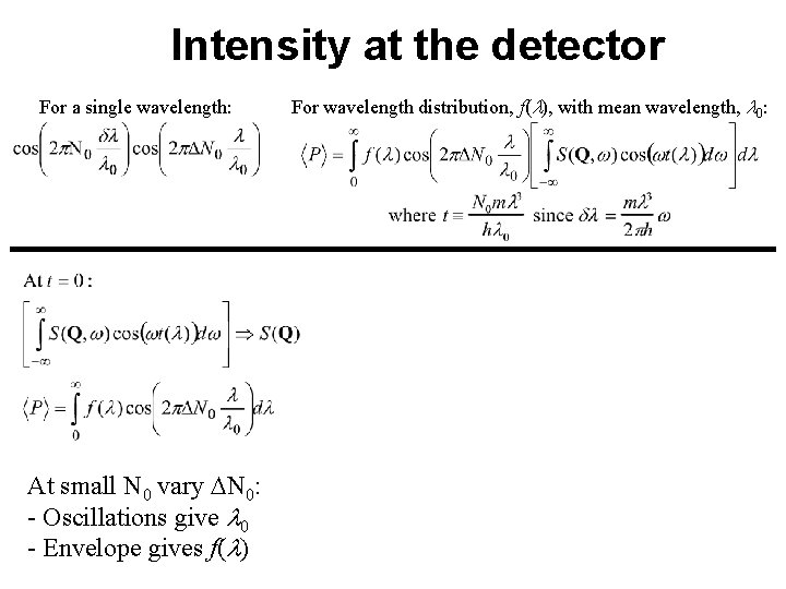 Intensity at the detector For a single wavelength: At small N 0 vary N