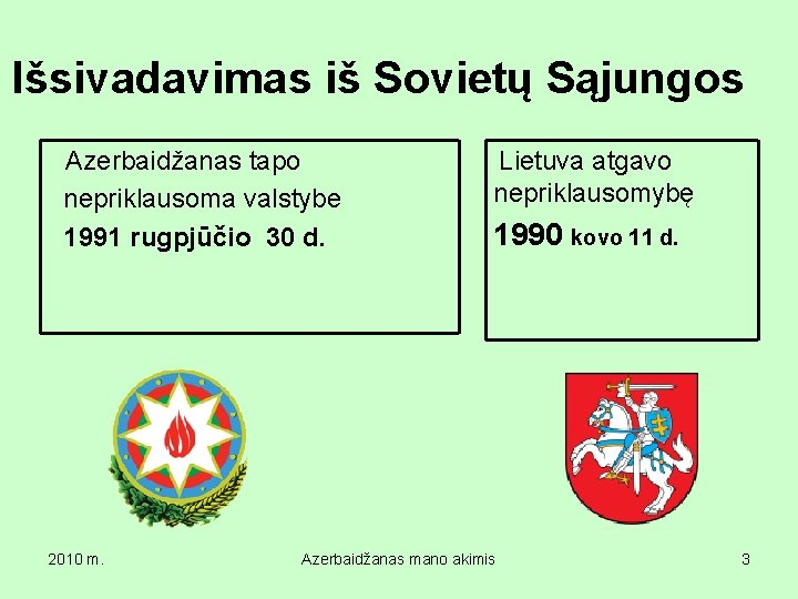 Išsivadavimas iš Sovietų Sąjungos Azerbaidžanas tapo Lietuva atgavo nepriklausoma valstybe 1991 rugpjūčio 30 d.
