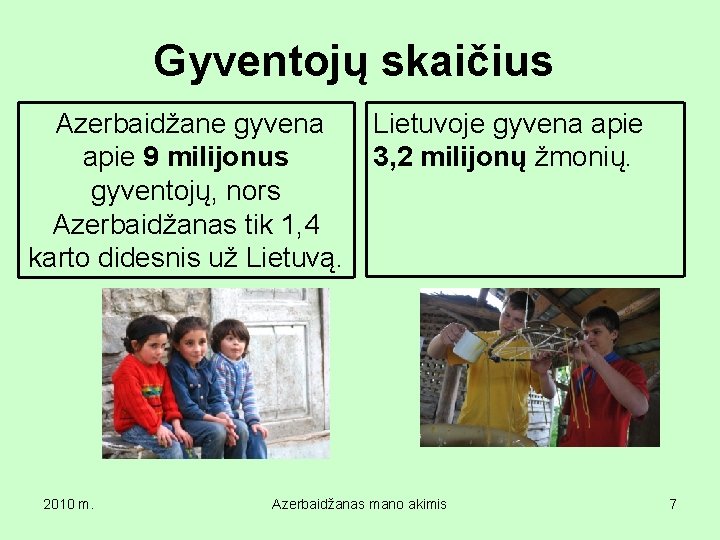 Gyventojų skaičius Azerbaidžane gyvena Lietuvoje gyvena apie 9 milijonus 3, 2 milijonų žmonių. gyventojų,