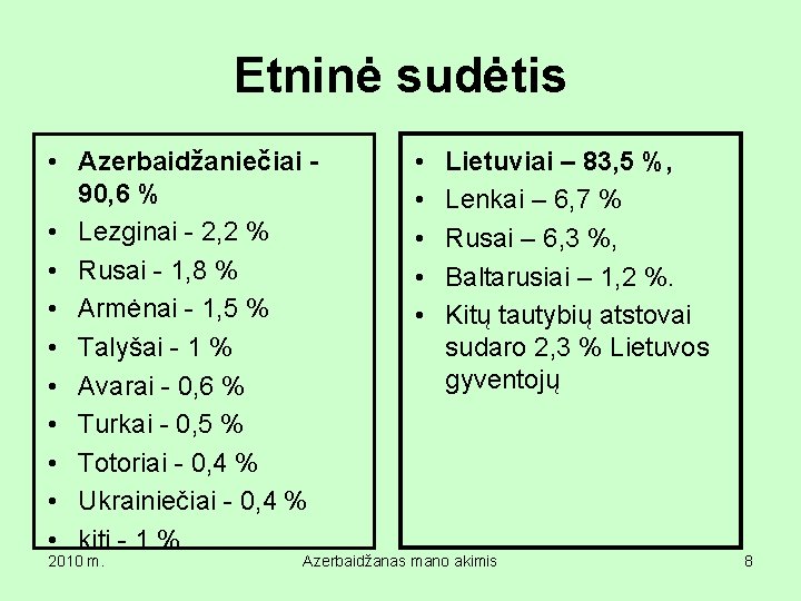 Etninė sudėtis • Azerbaidžaniečiai - 90, 6 % • Lezginai - 2, 2 %