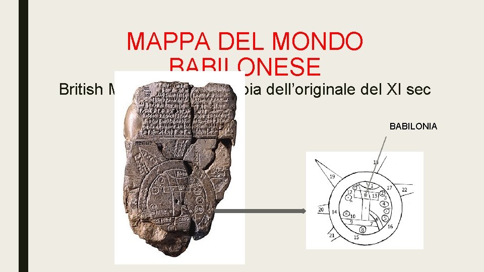 MAPPA DEL MONDO BABILONESE British Museum: VI sec copia dell’originale del XI sec BABILONIA