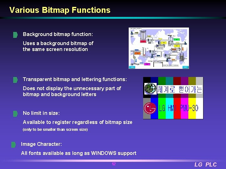 Various Bitmap Functions Background bitmap function: Uses a background bitmap of the same screen