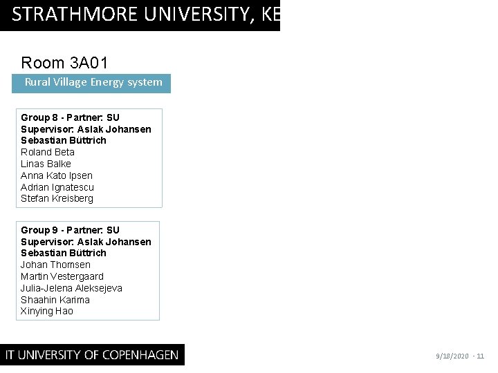 STRATHMORE UNIVERSITY, KENYA Room 3 A 01 Rural Village Energy system Group 8 -