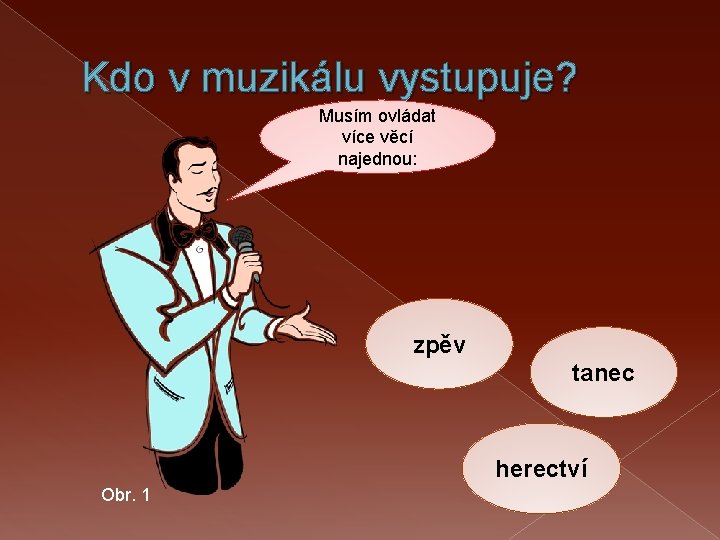 Kdo v muzikálu vystupuje? Musím ovládat více věcí najednou: zpěv tanec herectví Obr. 1