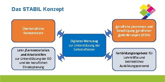 Das STABIL Konzept Berufliche Interessen und Bewältigung beruflicher Anforderungen (BIBA) Überberufliche Kompetenzen Lehr-/Lernmaterialien und