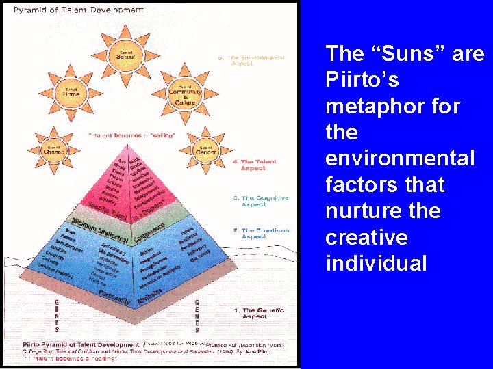 The “Suns” are Piirto’s metaphor for the environmental factors that nurture the creative individual