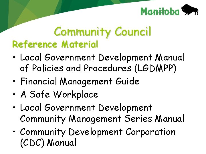 Community Council Reference Material • Local Government Development Manual of Policies and Procedures (LGDMPP)