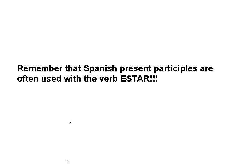 Remember that Spanish present participles are often used with the verb ESTAR!!! 4 4