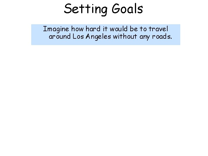 Setting Goals Imagine how hard it would be to travel around Los Angeles without