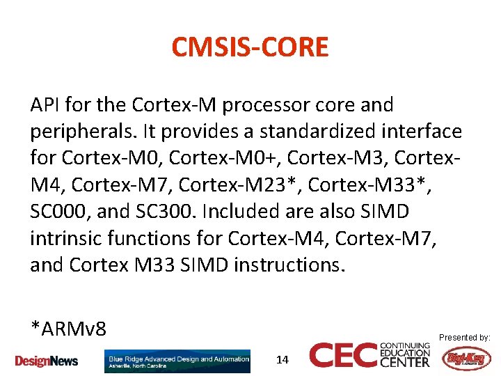 CMSIS-CORE API for the Cortex-M processor core and peripherals. It provides a standardized interface