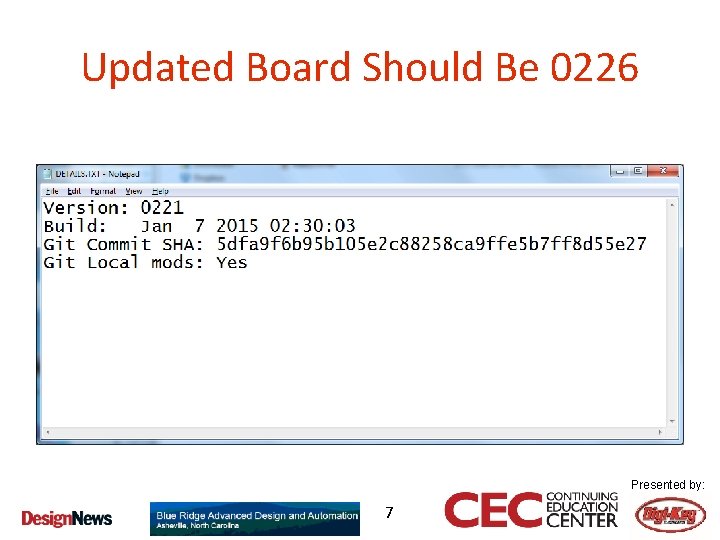 Updated Board Should Be 0226 Presented by: 7 