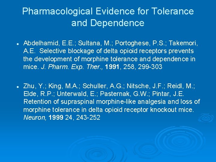 Pharmacological Evidence for Tolerance and Dependence l l Abdelhamid, E. E. ; Sultana, M.