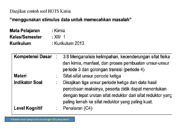 Catatan level yang berbeda dengan KD yang sama 