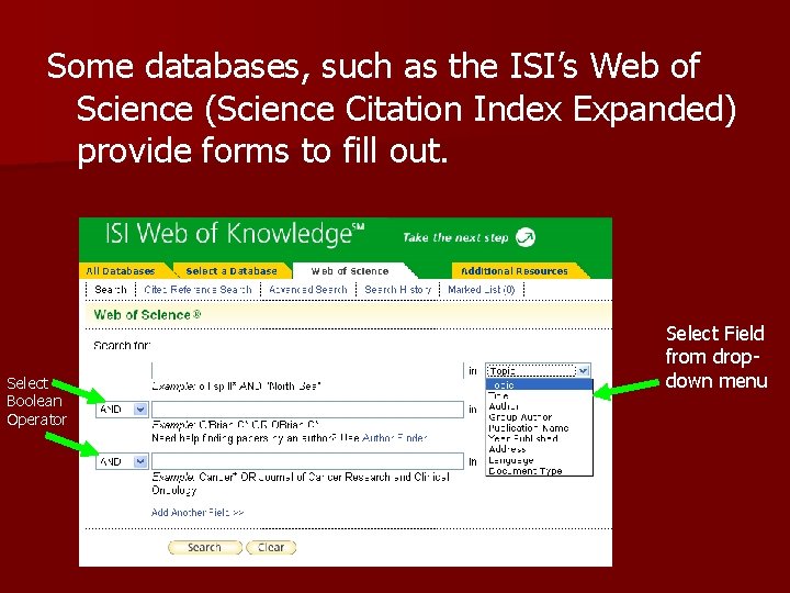 Some databases, such as the ISI’s Web of Science (Science Citation Index Expanded) provide