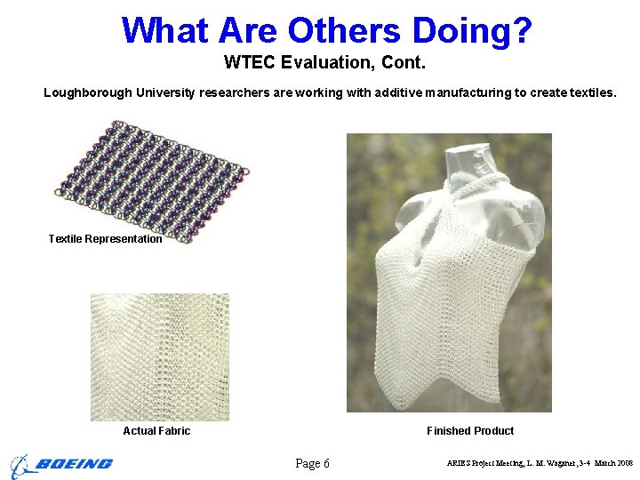 What Are Others Doing? WTEC Evaluation, Cont. Loughborough University researchers are working with additive
