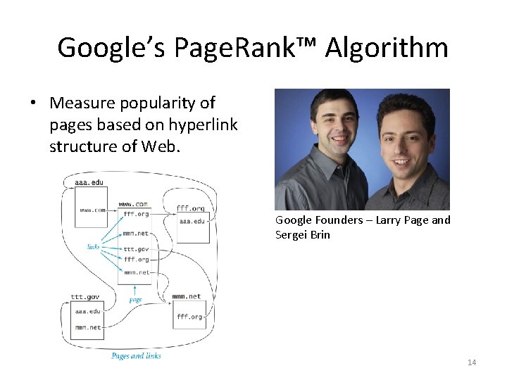 Google’s Page. Rank™ Algorithm • Measure popularity of pages based on hyperlink structure of