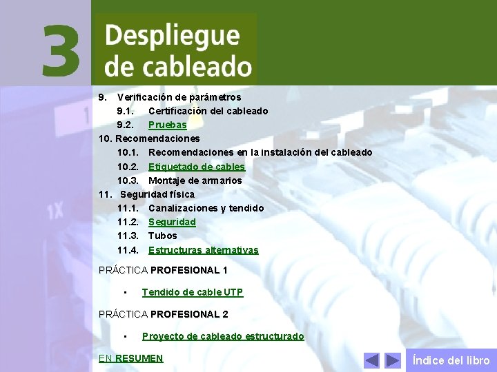 Despliegue de cableado 9. Verificación de parámetros 9. 1. Certificación del cableado 9. 2.