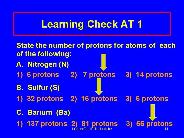 Learning Check AT 1 State the number of protons for atoms of each of